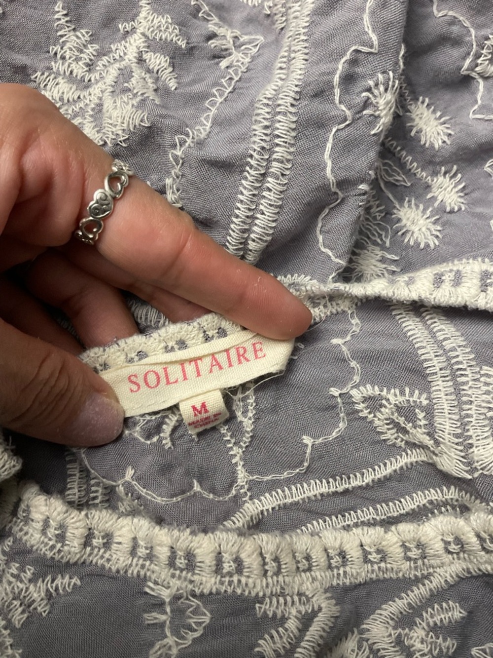 Solitaire Women’s Puff Sleeve Embroidered Top - Blue - Picture 6 of 6